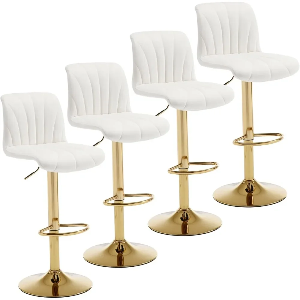 Swivel Bar chair Set of 4, Counter Height Barstools with Golden Base, 5 Minute Assembly, Adjustable Velvet Armless Bar Chair