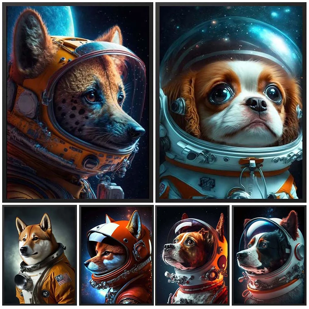 

Funny Astronaut Dog Cat Pets Animal Wall Pictures For Living Room Nordic Poster Wall Art Canvas Painting Home Decor Unframed