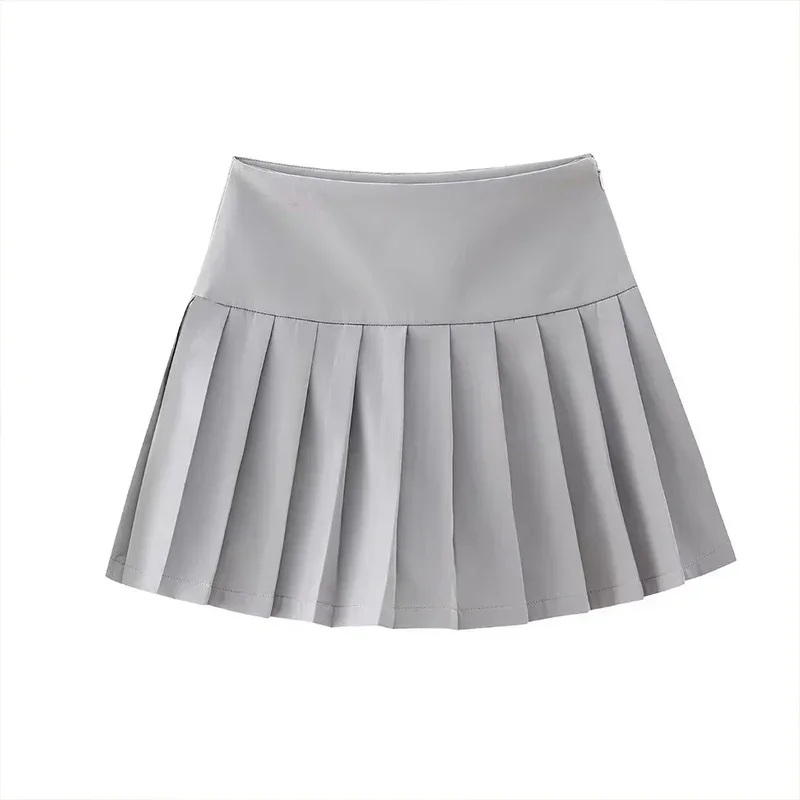 Women Fashion Solid Pleated Side Zipper Mini Skirts Shorts Vintage High Waist Female Chic Lady Shorts