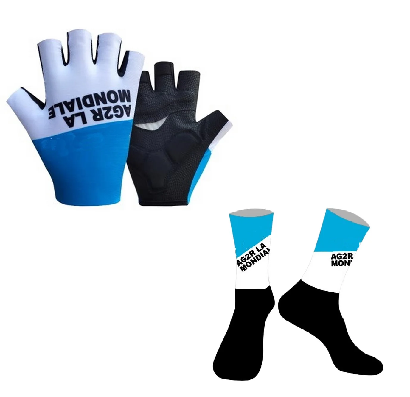 2024 AG2R Team One Pair Half Finger Cycling Gloves + ONE PAIR CYCLING SOCKS