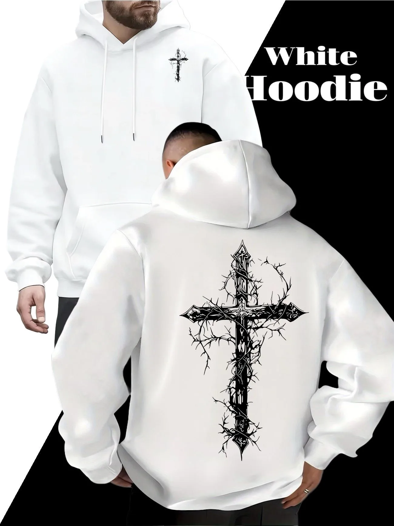 Hoodie in Solid Color with Print Loose Fit for Spring, Autumn and Winter, Back to, Festive Streetwear, Soft Comfortable Versatile Casual Attire, Easy Care Machine Washable