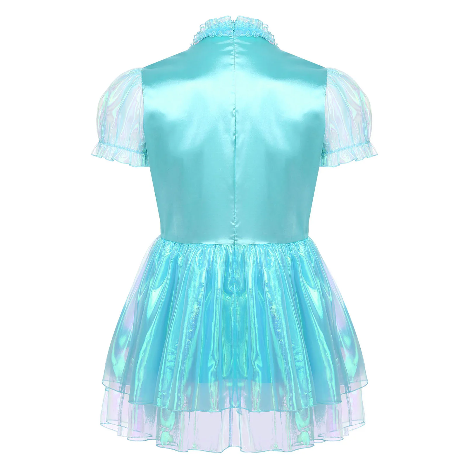 فستان رجالي سيسي خادمة قصير الأكمام منتفخة مكشكش سباركلي شير الطبقات ألف خط فستان كروسدرسر لعب الأدوار الملابس الداخلية زي