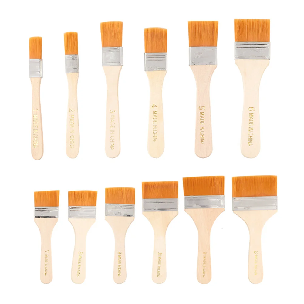 12Pcs Utility Paint Set Trim Paint with Wooden Handle Stain Flat Paint Set Paint Brush Nylon Paint Brush