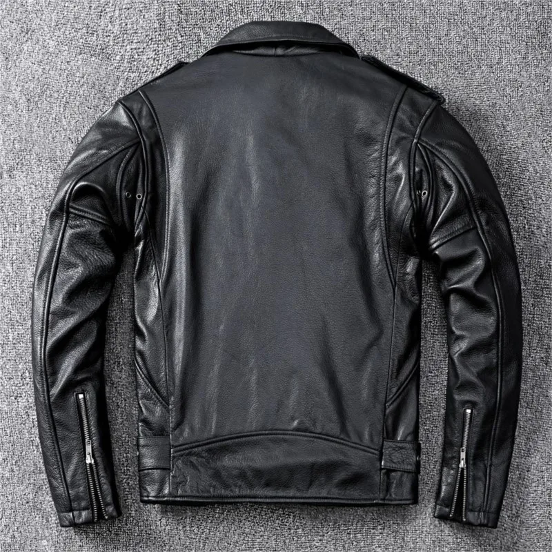 Motorcycle suit top layer pure cowhide leather men's short fitted
