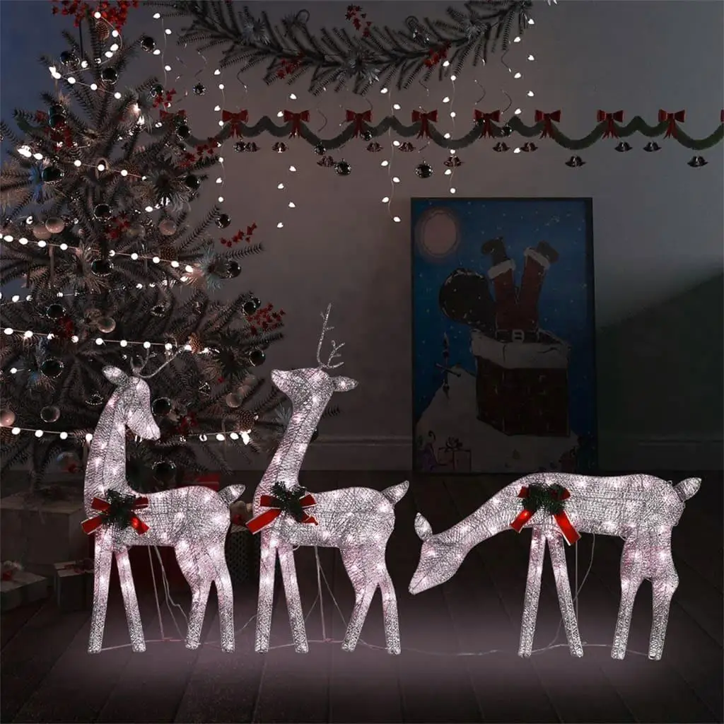 Christmas Reindeer Family Decoration - 106.3x2.8x35.4cm Gold Warm White Mesh Light