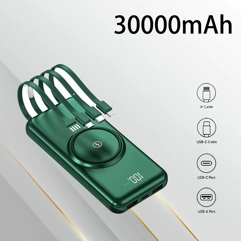 

30000mAh Large Capacity Wireless Power Bank Built Digital Display Portable Charger For Outdoor Travel Daily Emergency Use