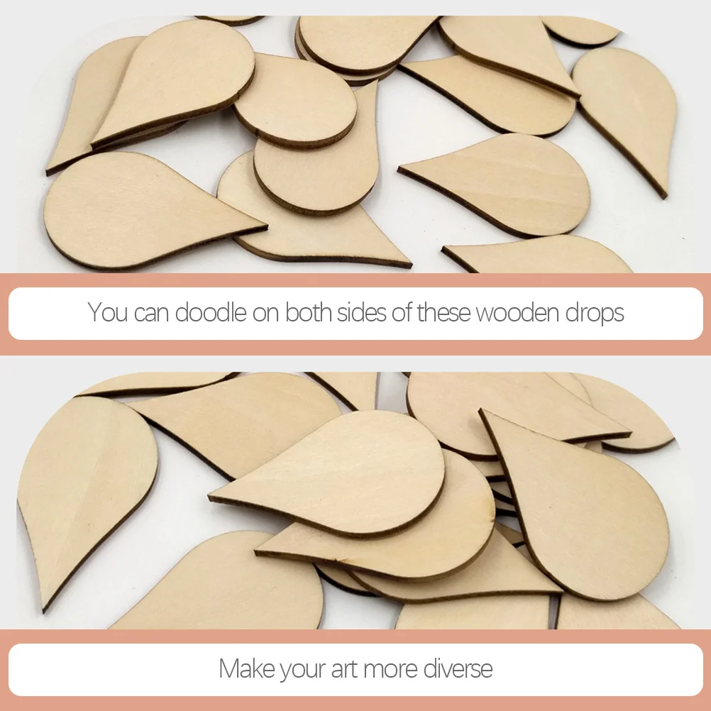 

200Pcs Natural DIY Raindrop Wood Cutouts Blank Wooden Slices for Craft Projects Home Decor Graffiti Activities