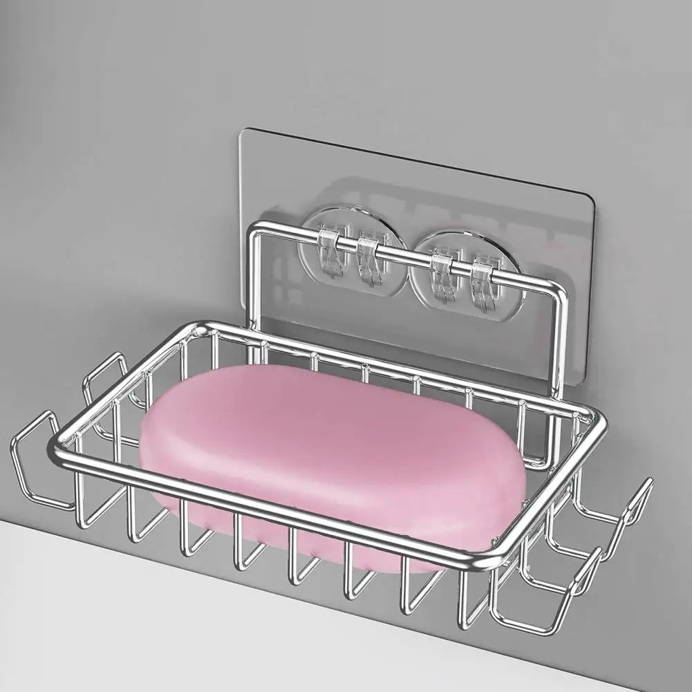 High-quality Shower Soap Holder Stainless Steel Soap Holder Bathroom Rack with Hollow Drainage Wall-mounted Punch-free Stickers