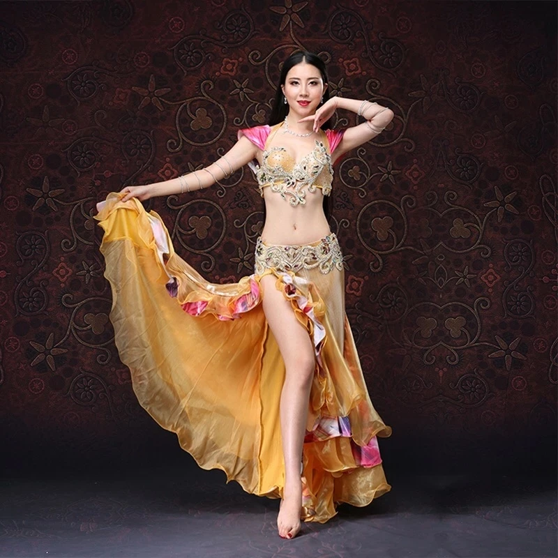 Dancewear Women  Belly Dance Clothes Oriental Dance Outfits Bra Belt Belly Dance Skirt Beaded Golden Costume