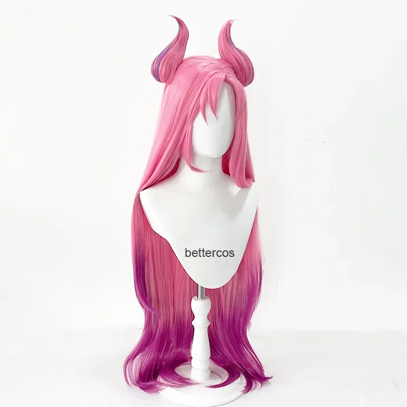 Game lol Star Guardian Kaisa cosplay wig pink Purple Gradient 100cm long synthetic hair heat resistant Halloween wigs wig cap