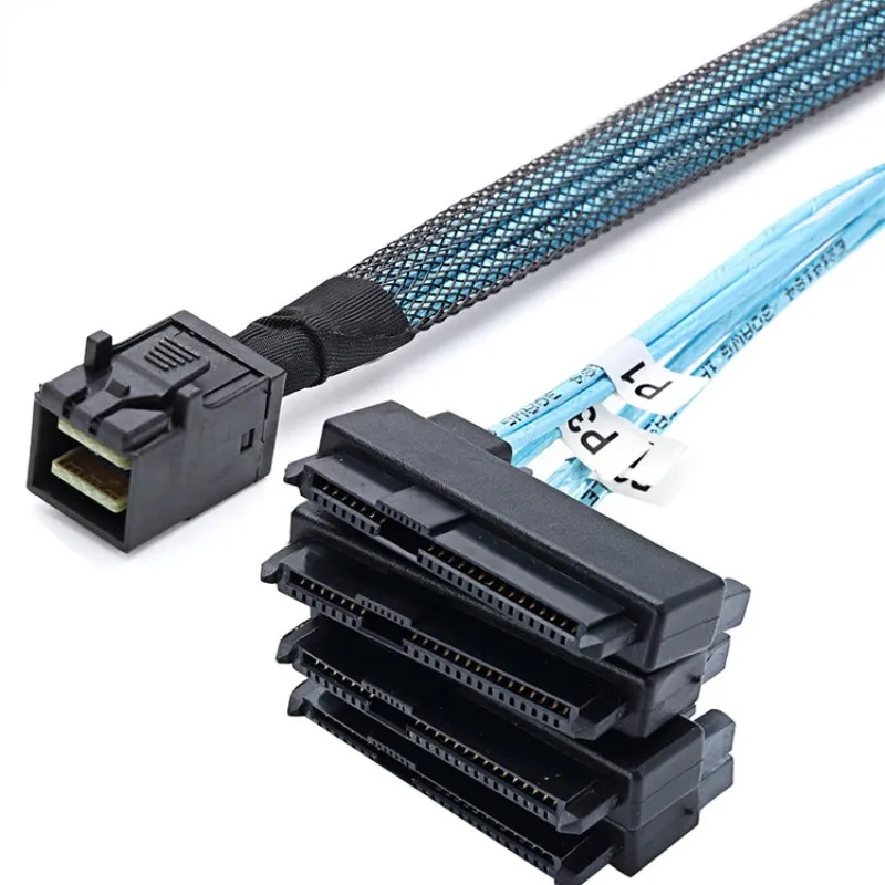 SAS SATA Cable SFF-8643 To 4 SFF-8482 Internal Mini SAS HD To 4 SFF-8482 Connector with 15pin Power Port Hard Drive Splitter