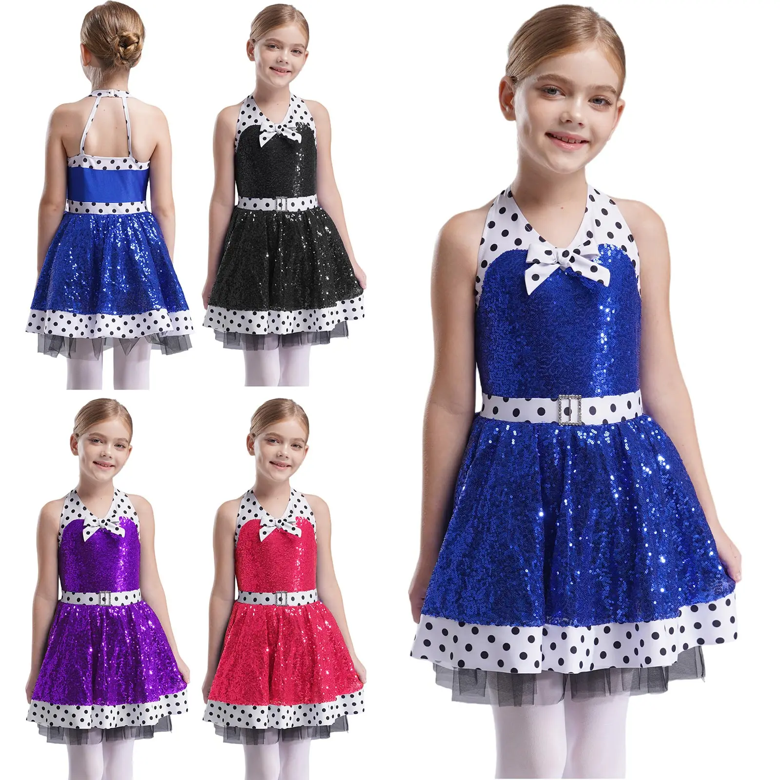 

New Style Kid Girl Sequins Ballet Lyrical Modern Dance Dresses Backless Stage Performance Costume Party Dress Ballroom Dancewear