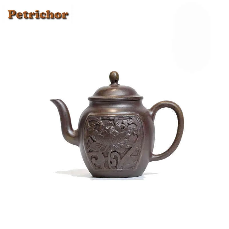 

300 мл креативные чайники из фиолетовой глины Исин ручной работы с фонариком в виде двореца лотоса, горшок из необработанной руды, фарфоровый чайник с грязью, чайник Zisha