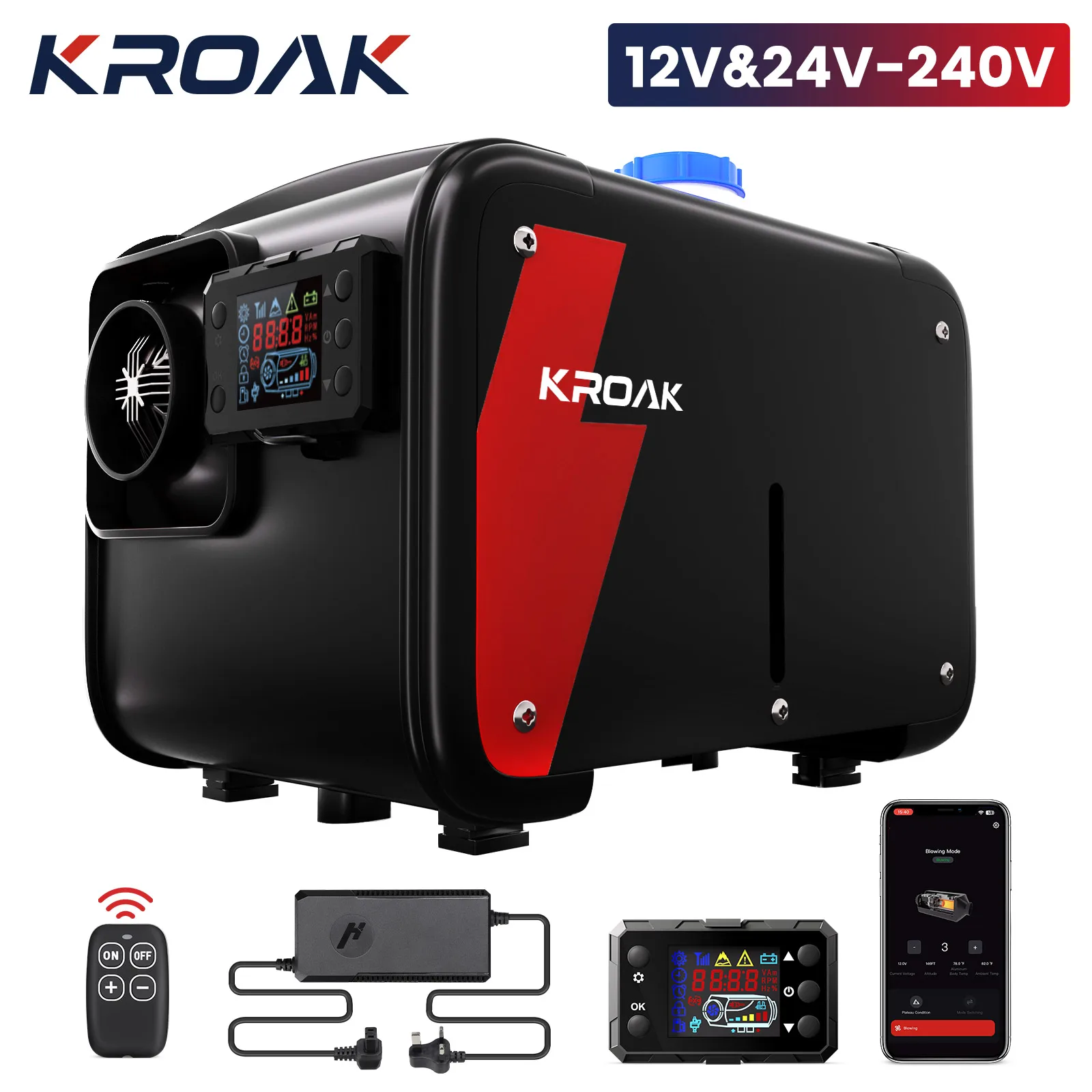 KROAK Bluetooth タイプ ディーゼル ヒーター 8KW 12V ディーゼル エア ヒーター ポータブル オールインワン リモコンと LCD モニター付き