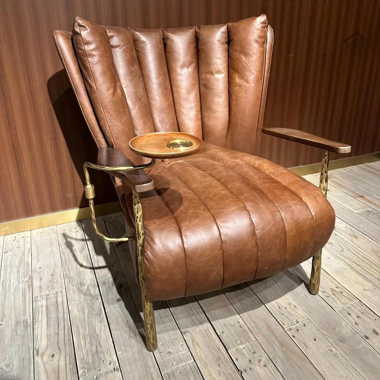 Retro style cigar chair, oil wax leather godfather chair, hand-forged chaise longue chair