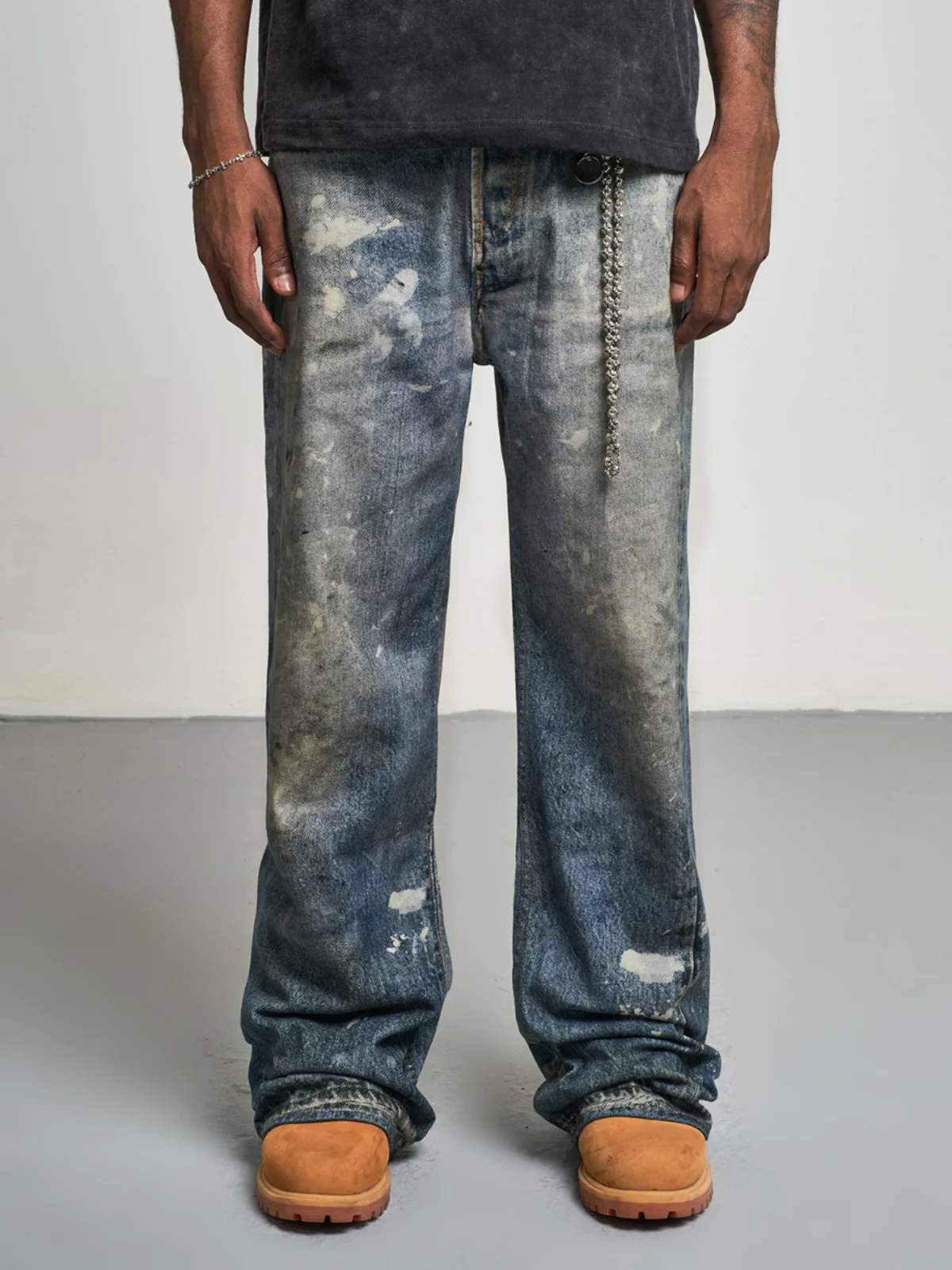 

Джинсы MT99 American Sle Decoration Worker с 3D-печатью и эффектом брызг чернил, прямые, на молнии, повседневные, для пар