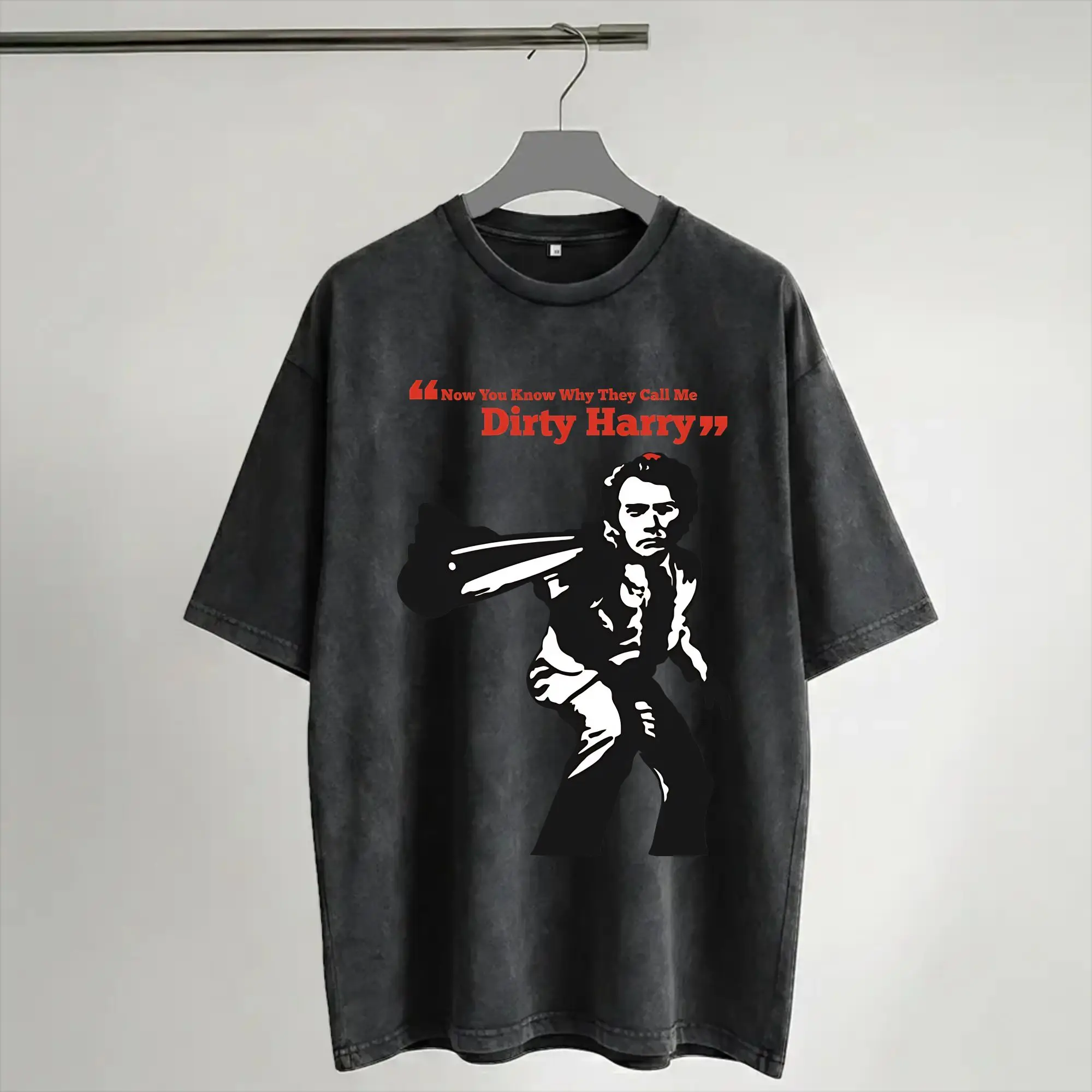 Harajuku Washed Shirt Dirty Harry Clint Eastwood Outfit Vintage T-Shirts Oversize  Streetwear Short Sleeve Summer Tee Shirt
