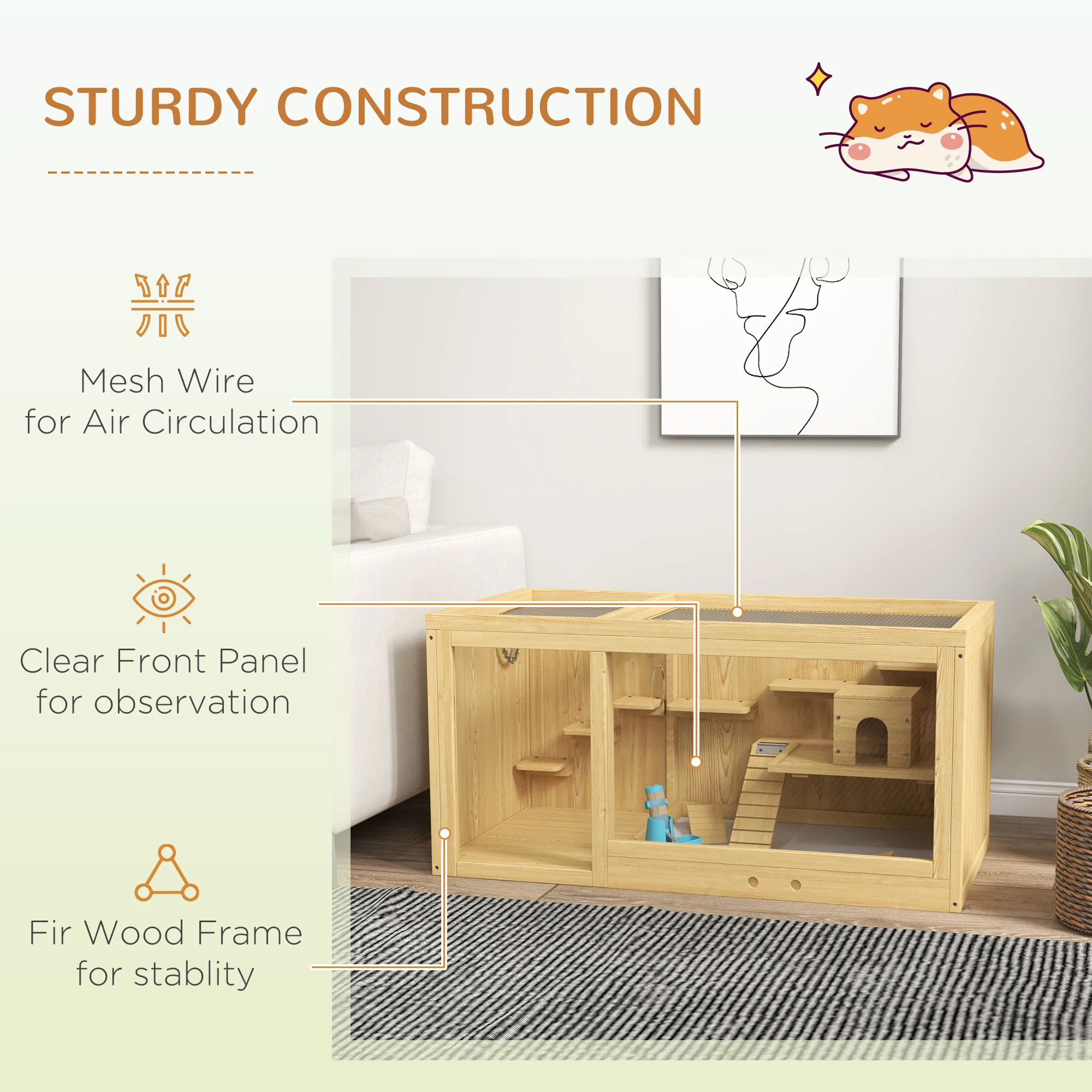 Wooden Hamster Cage Extra Large Gerbil Cage Multi-Layer Small Animal Cage for Dwarf Hamster  Activity Center with Pull-out Tray