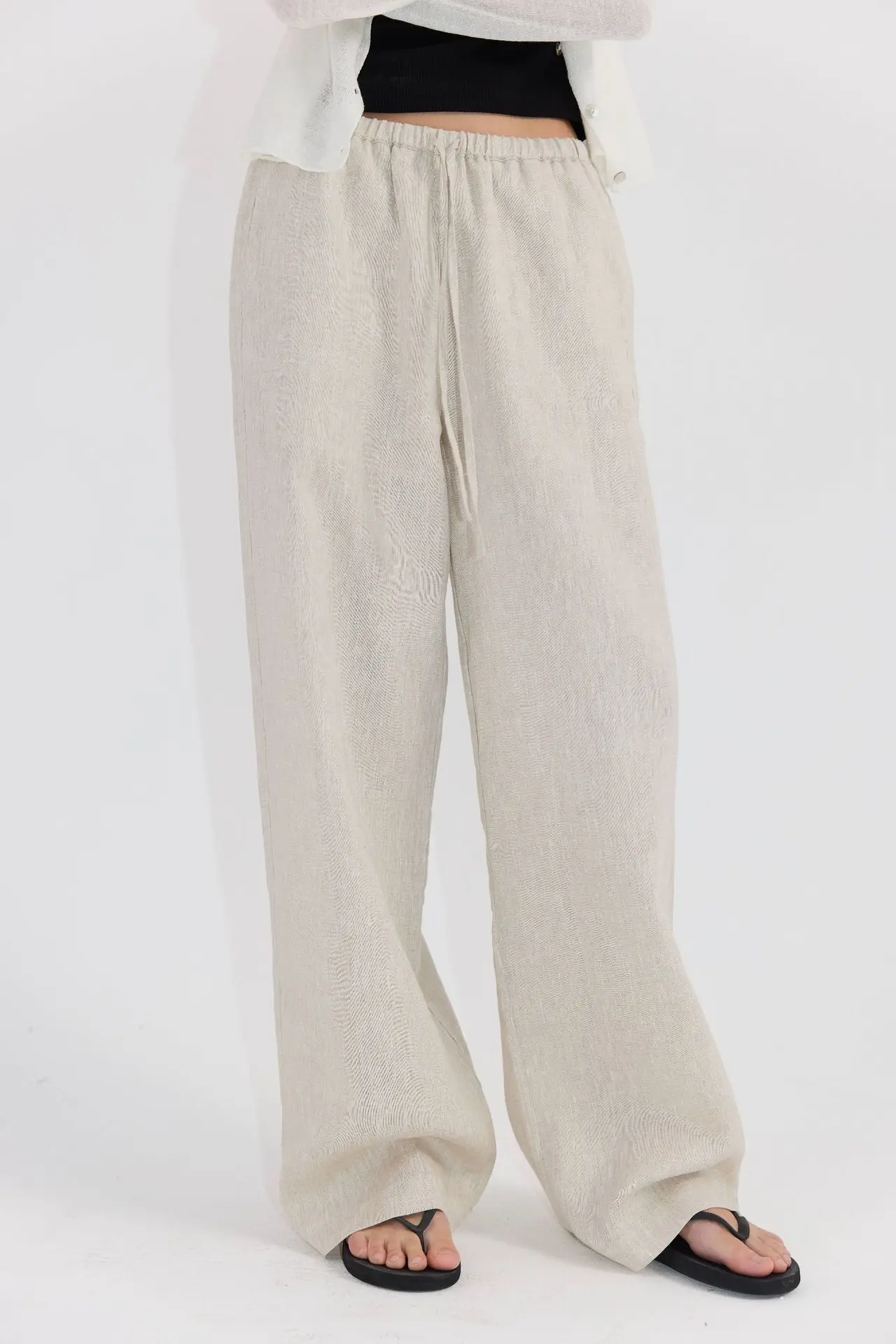 

100% Linen Pants Relaxed Loose Fit Straight Wide Leg Trousers Women