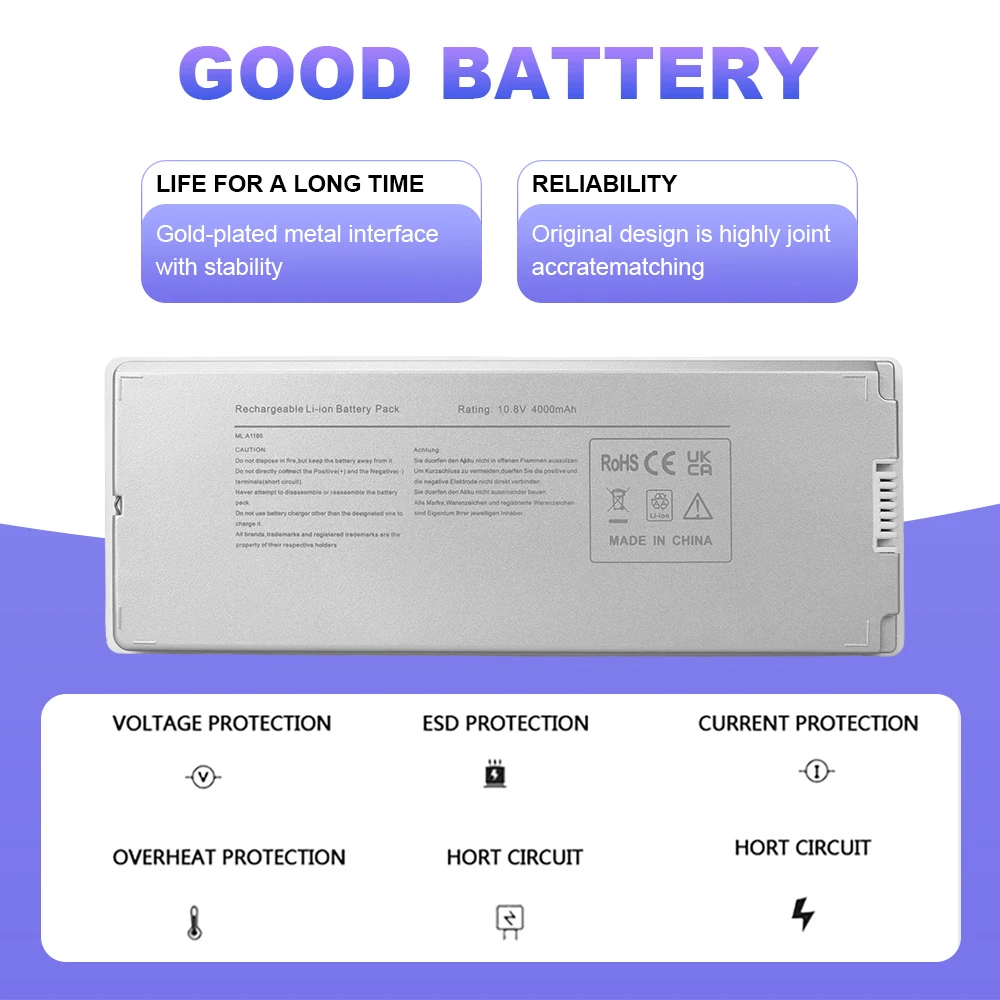 

A1185 A1181 MB402 MB403 Laptop Battery For Apple MacBook 13" (2006 2007 2008 2009) MA245 MA255 MA566 36 Months Free Warranty
