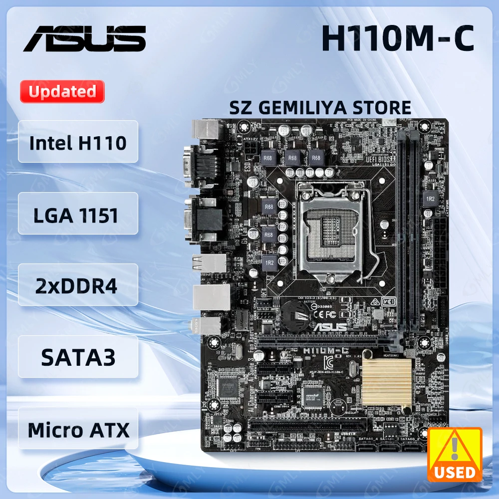 ASUS H110M-C Motherboard LGA 1151 intel H110 DDR3 16G support Core i3-6100 6500 6600 7600 7700 7400 cpu Micro ATX