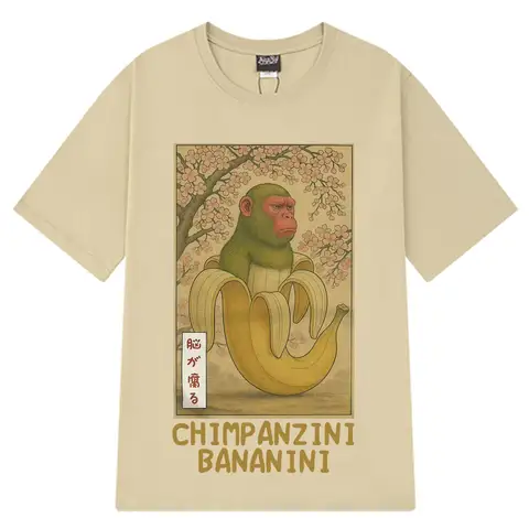 Funny Chimpanzini Bananini Banana Monkey Meme T Shirt Italian Brainrot Retro Tees Ape Vintage Ukiyo-E Japanese Cotton T-shirts