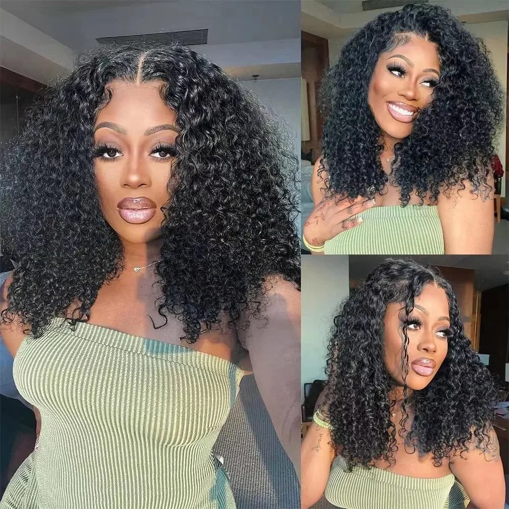 Wear And Go Deep Wave Short Bob Wig For Women Brazilian Curly Glueless Wigs Human Hair Ready To Go Preplucked Pre Cut Lace Wigs