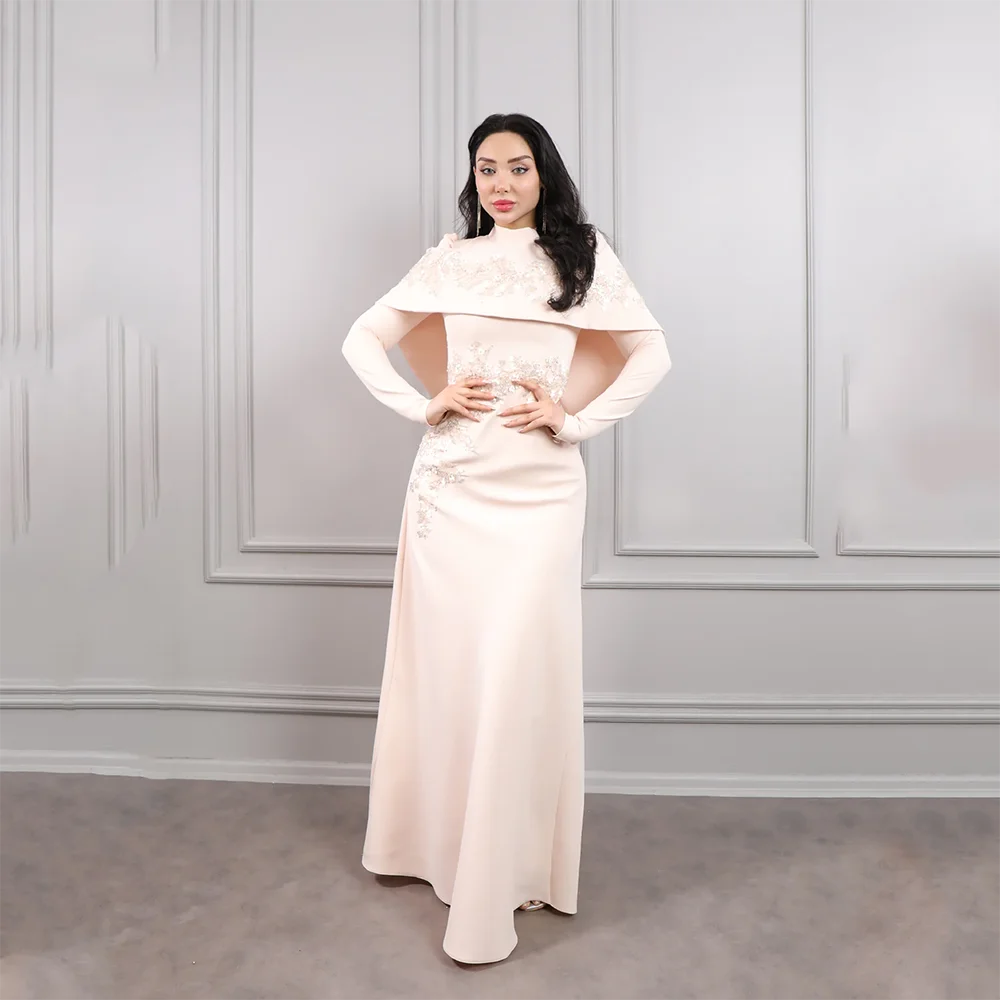 

Customized High Collar Long Evening Dresses Elegant Formal Occasion Prom Gowns Long Sleeves 2025 Floor Length Prom Dresses