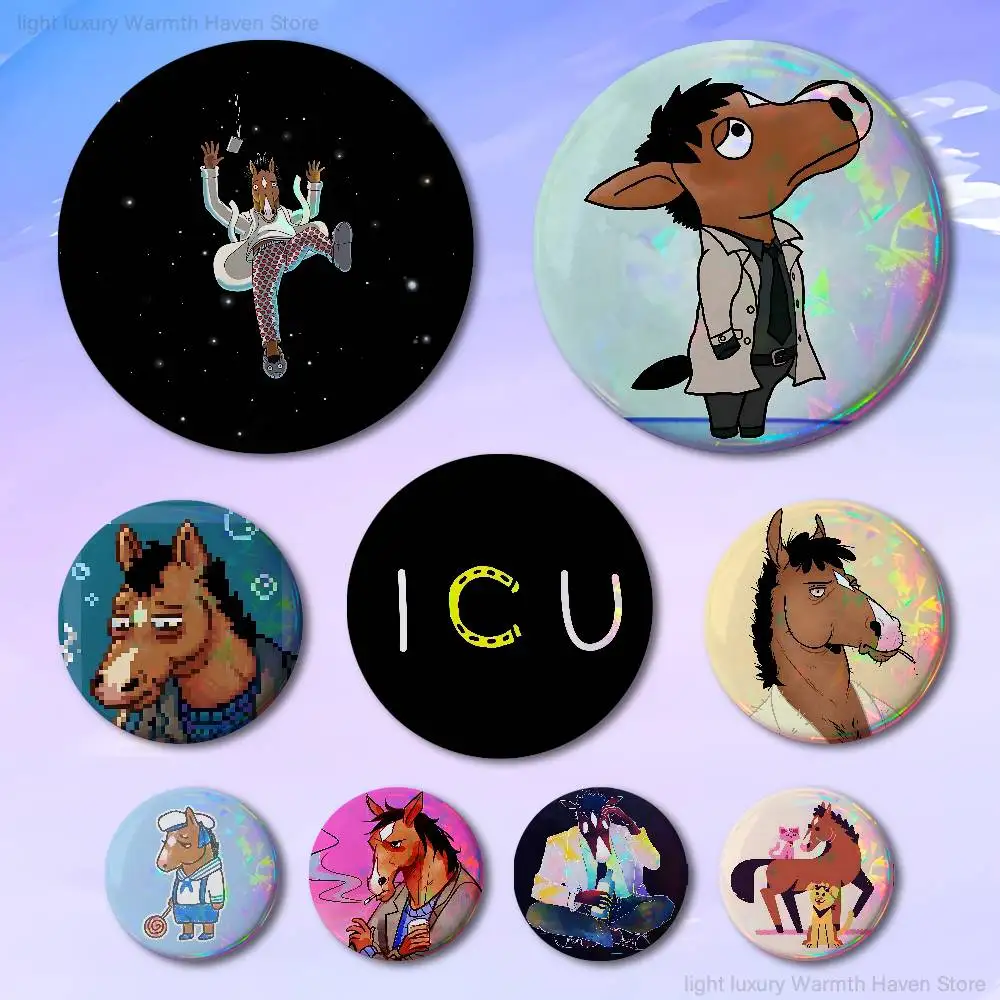 

B-BoJacks H-Horseman 58mm 44mm HD Print Brooch Badges Pretty Derby Round Display Brooches Lapel Pins