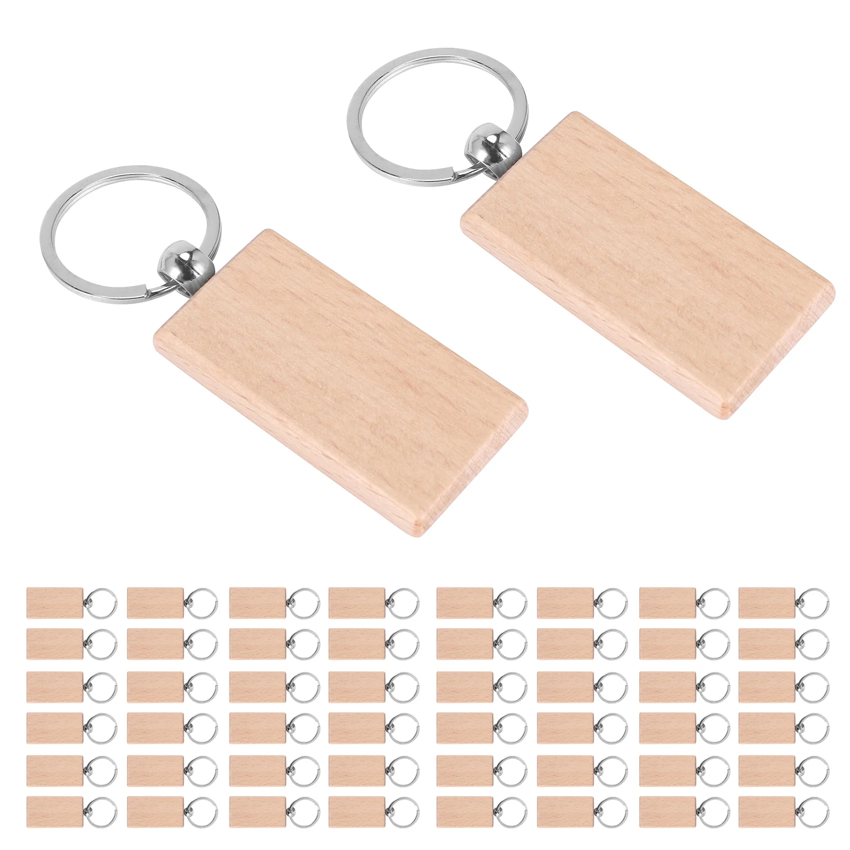 BABQ 50 Blank Wooden Keychain Rectangular Engraving Key ID Can Be Engraved DIY