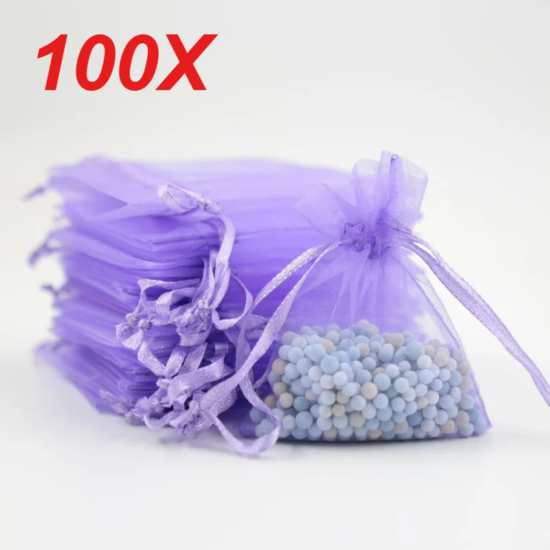100 sacs en organza violets, petits sacs à bijoux en organza à cordon, pochettes à cordon pour cadeaux, Noël, bonbons, mariage, anniversaire