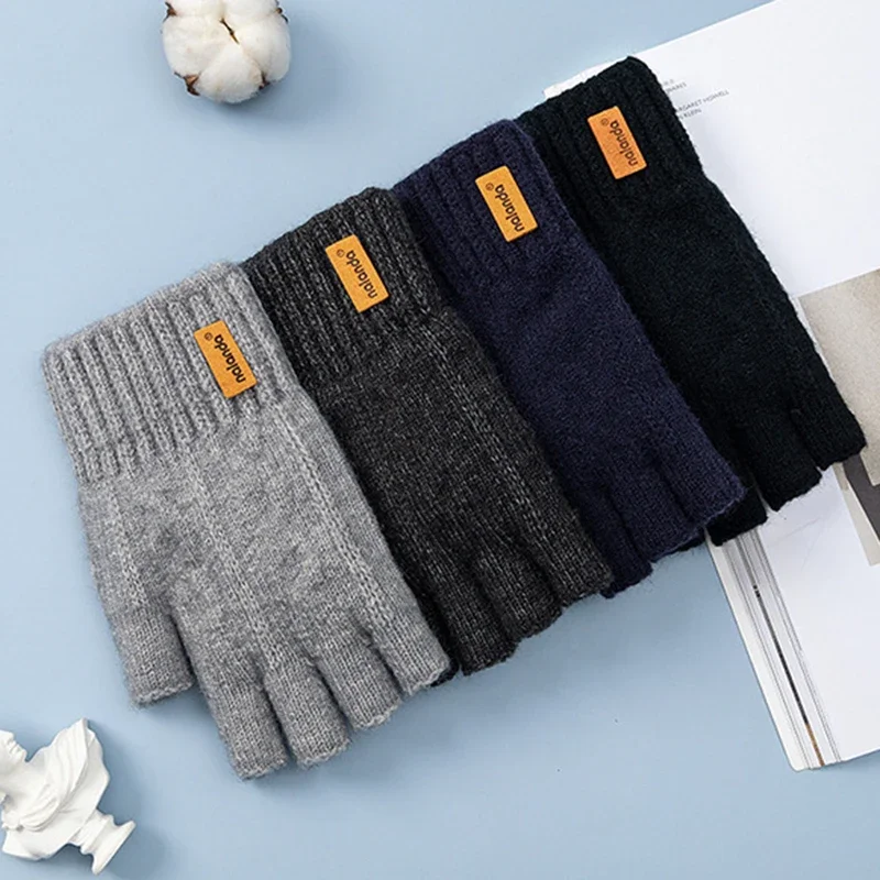 Winter Handschuhe Für Männer Halb Finger Schreiben Büro Radfahren Gestrickte Handschuhe Studenten Alpaka Wolle Warme Dicke Elastische Fahren Handschuhe