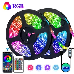 1-30M USB 5050 Led Strip Lights RGB Bluetooth APP Control Luces Led Flexible Diode Decoration For Living Room Lamp Ribbon