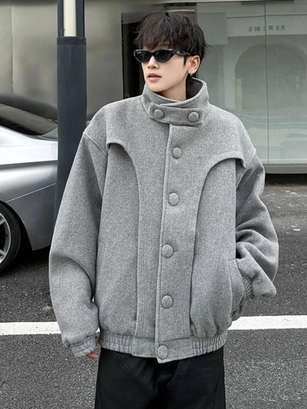 

Утепленная шерстяная хлопковая куртка для мужчин свободного кроя с воротником-стойкой, короткий рукав, американский бренд, осенне-зимнее пальто, детская мода