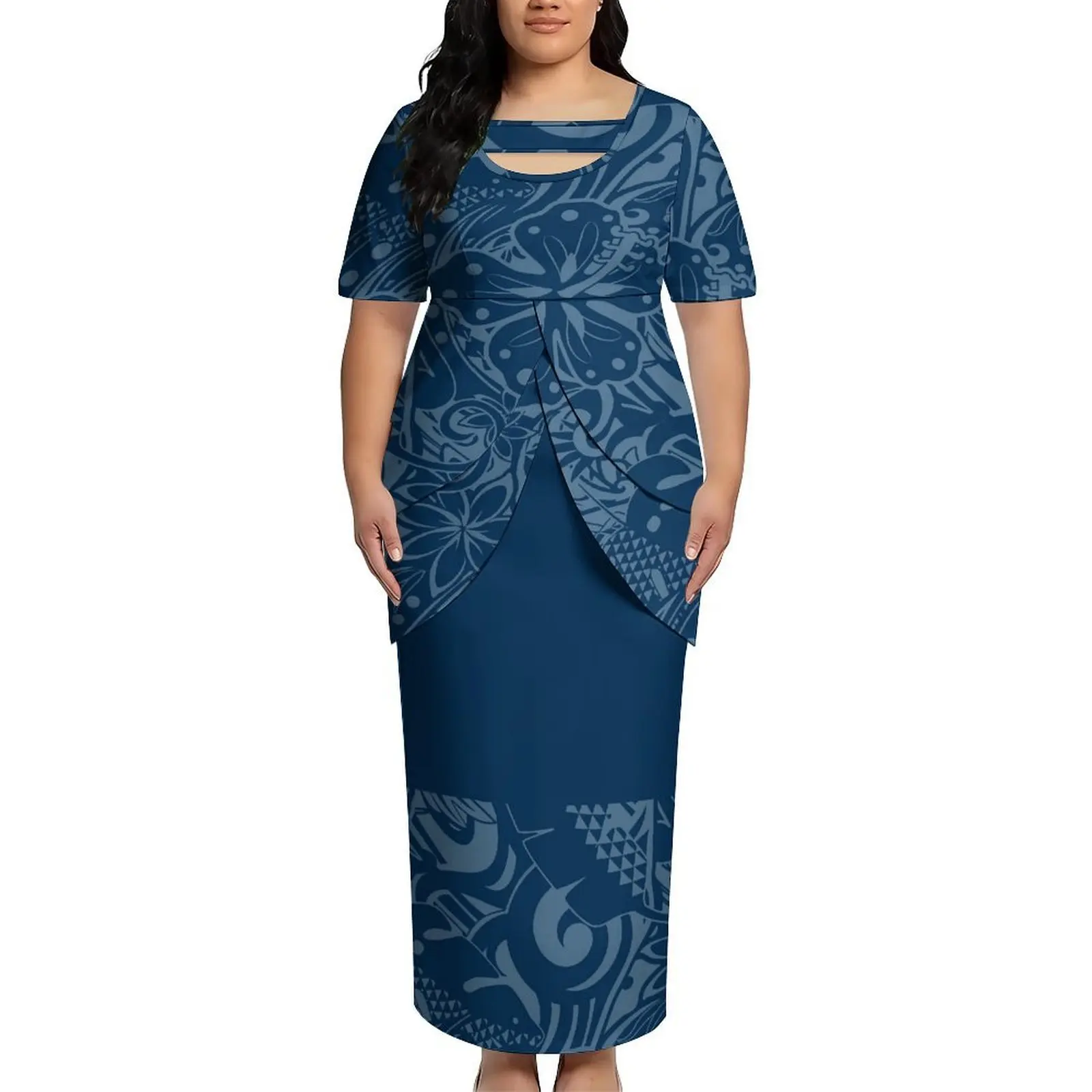 Polynesian Style Ladies' Party Festival Custom Dress Summer Puletasi Double-Layered Slit Bottom Fitted And Elegant Set Skirt