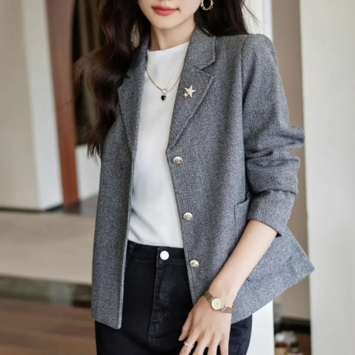 Women's Blazer Jackets Spring Autumn Short Deals New Products Female Coat Luxury 2025 Trend Outerwears Long Sleeve Korean Style