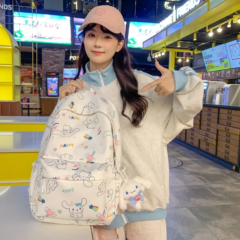 Sanrio mochila escolar para niña, morral de Anime Cinnamoroll para estudiante de secundaria, Kawaii de alta capacidad, impermeable, bolsa de viaje