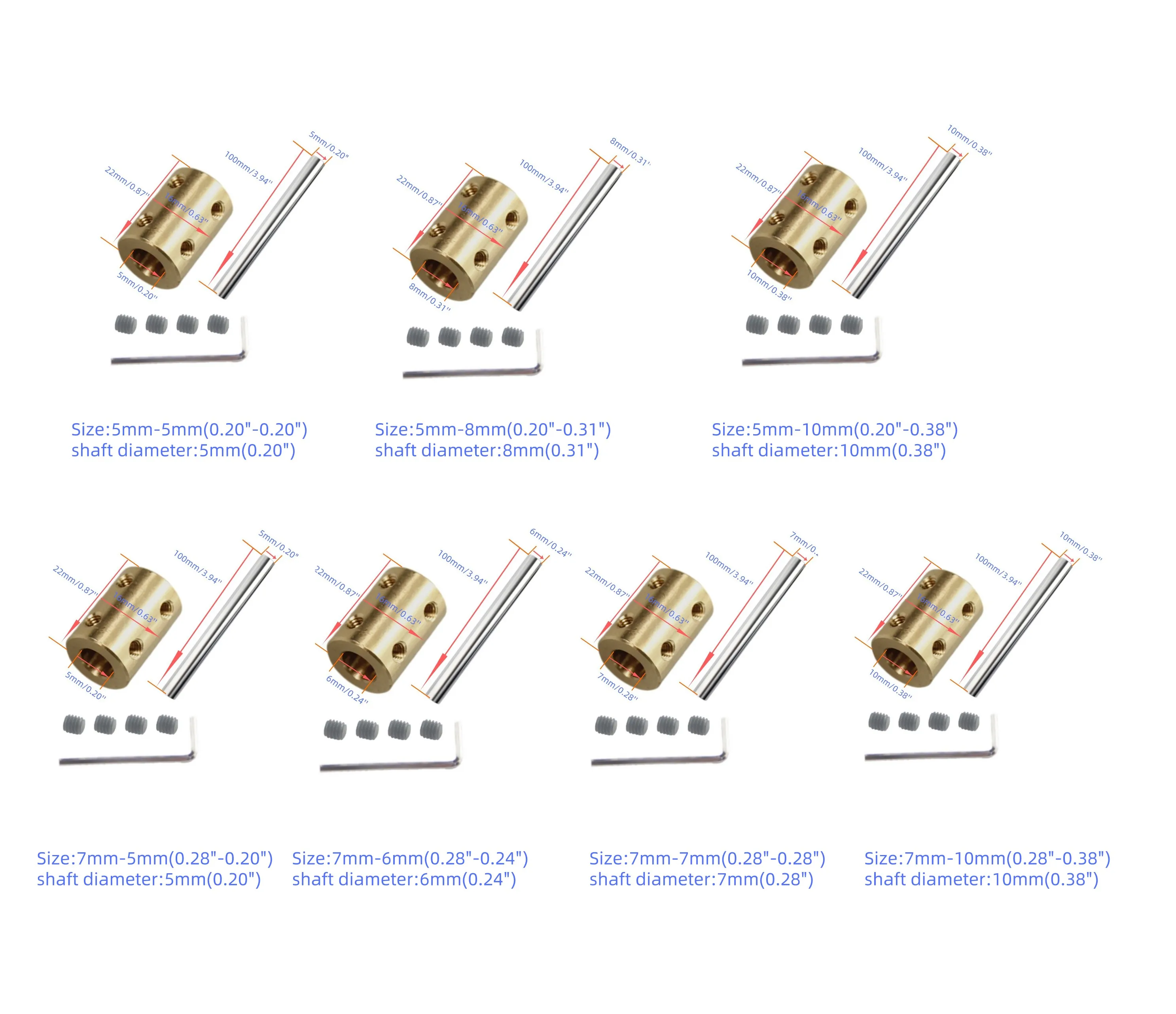 リジッドドライブシャフト,ボア取り付けカップリング,7mm,5mm,8mm,6mm,10mm,4mm,長さ100mm
