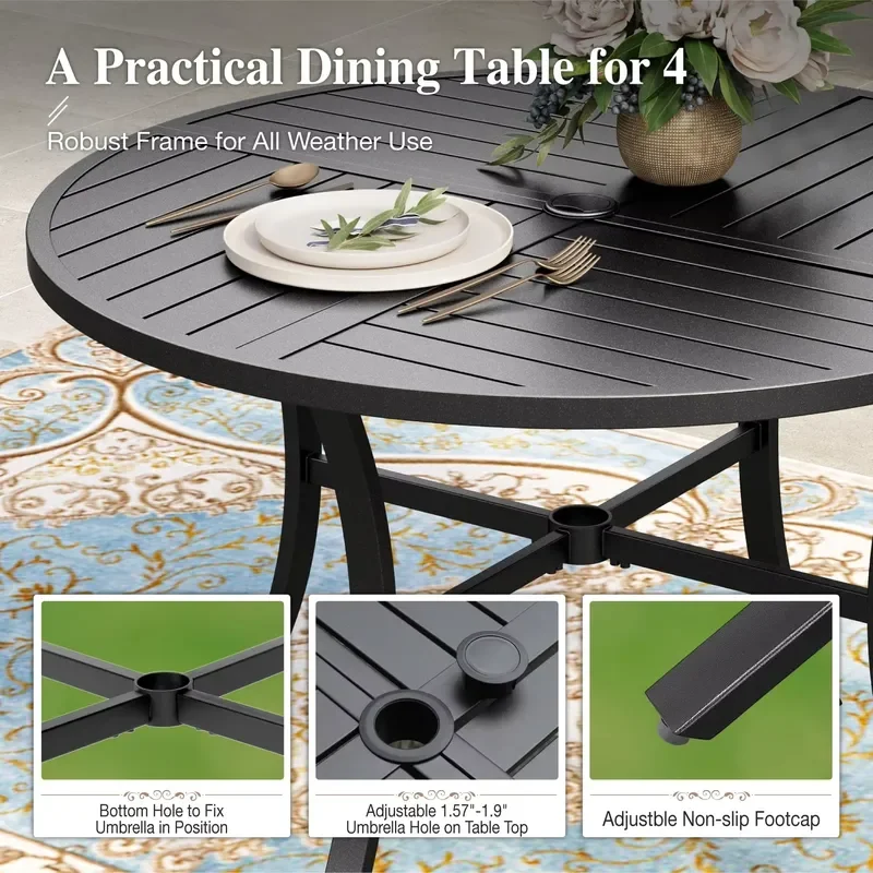 for Round Terrace Dining Table and Chair Set 5-piece Outdoor Metal Furniture  Lawn Garden Backyard Patio