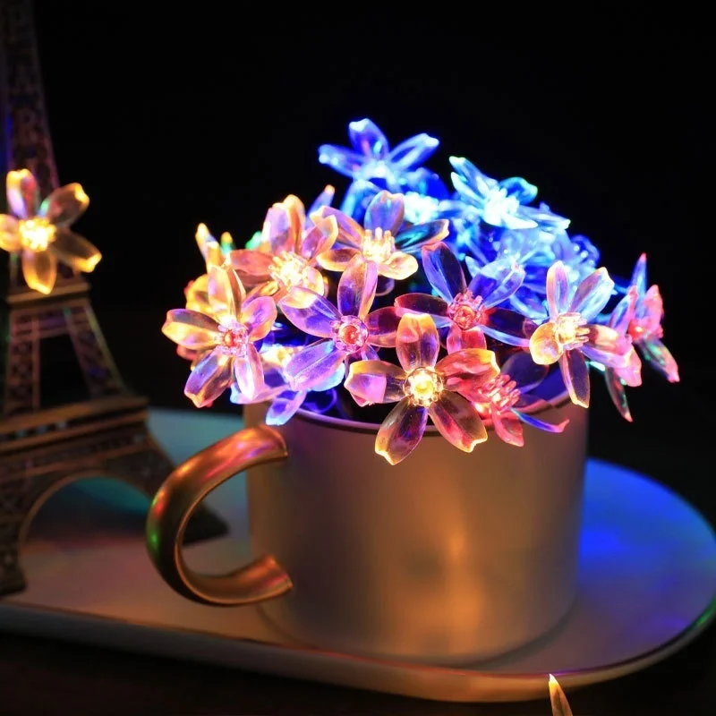 Solar String Flower Christmas Lights Outdoor Waterproof fairy Christmas Tree Light Party Wedding New Year Decoration Garland