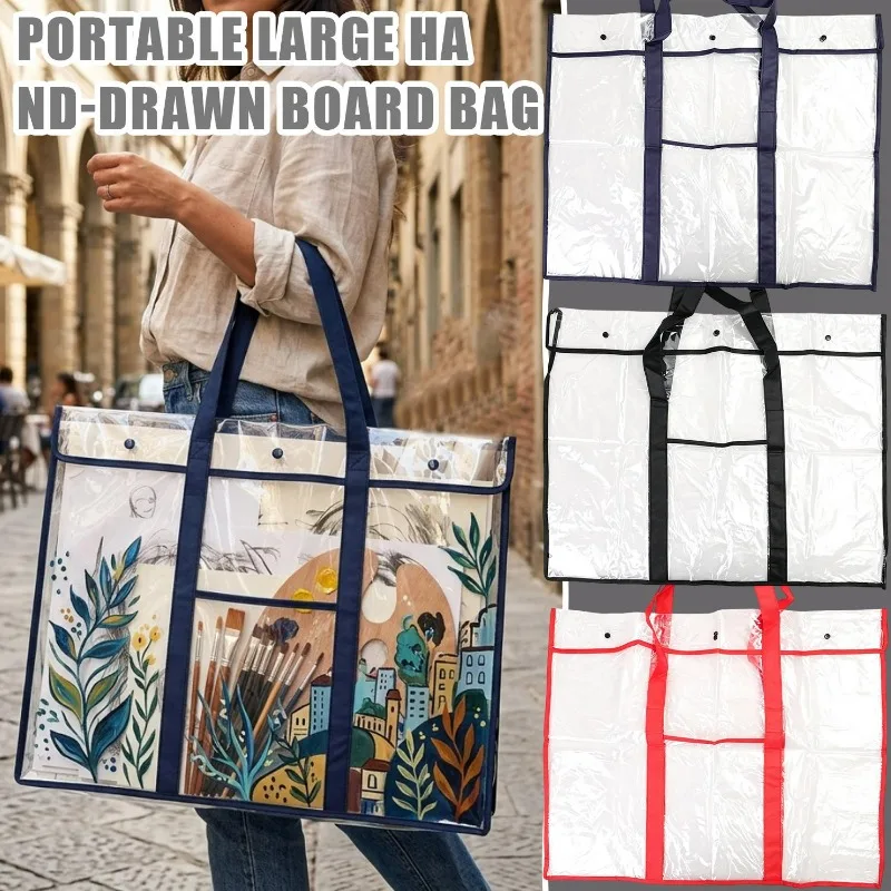 Waterproof PVC Art Portfolio Bag Large Capacity Drawing Board Carry Case with Sturdy Handle for Artists Students Painting Sketch