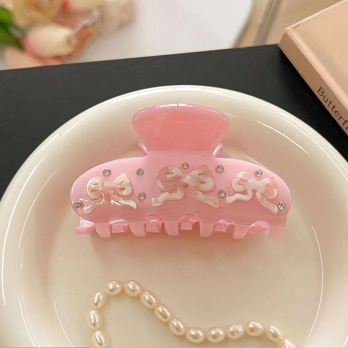 1 шт., заколка для волос среднего размера с милыми стразами и цветами из ацетата, темпераментный и универсальный головной убор