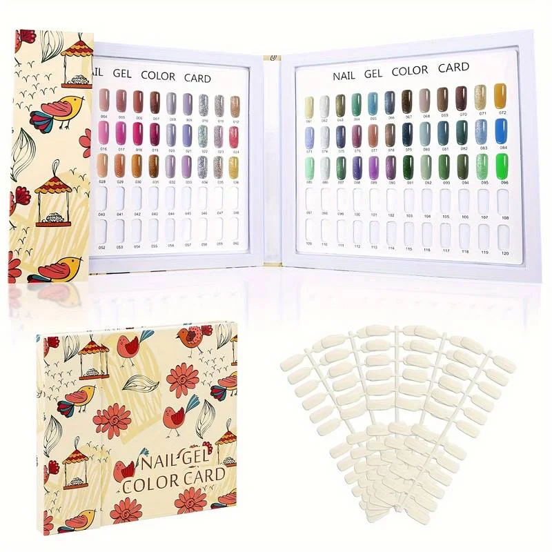 

120 Color Nail Art Color Card Display Book with 120 Nail Pieces, Nail Polish Glue Display Color Card Box