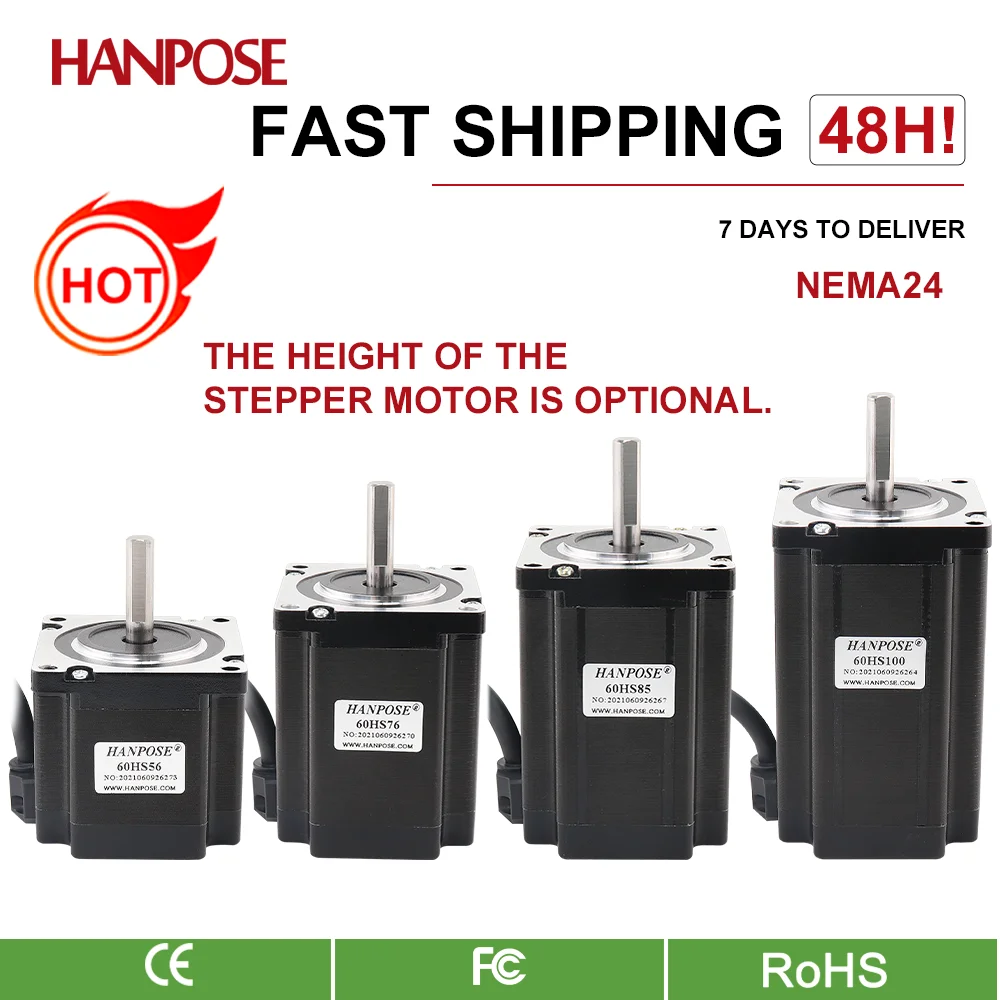 

HANPOS1.8 Degree Nema24 Stepper Motor 60HS56 60HS76 60HS85 1.5N.M 4.0A D8mm For Laser Grinding Foam Plasma Cutting Stepper Motor
