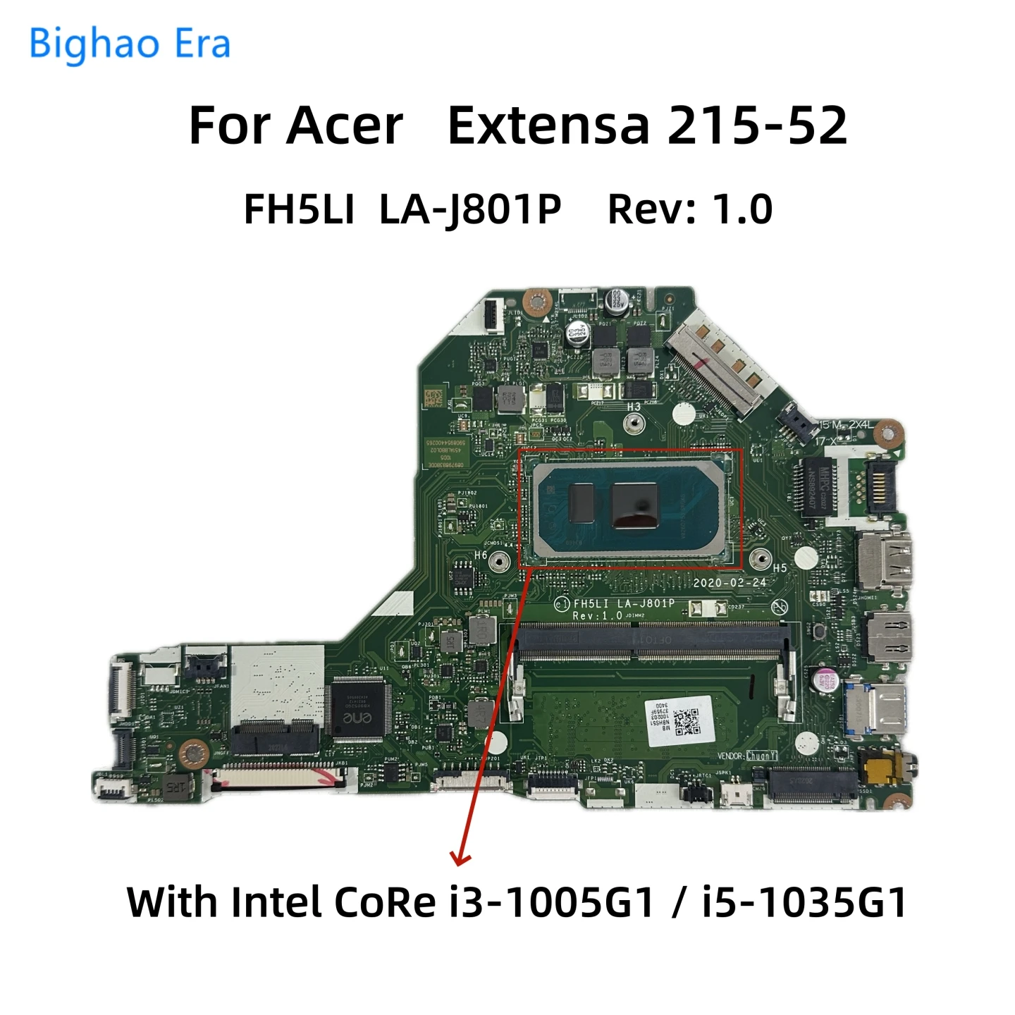 

For Acer Extensa 215-52 Laptop Motherboard FH5LI LA-J801P With i3-1005G1 i5-1035G1 CPU DDR4 4GB-RAM NB.HS511.002 NBHS511002