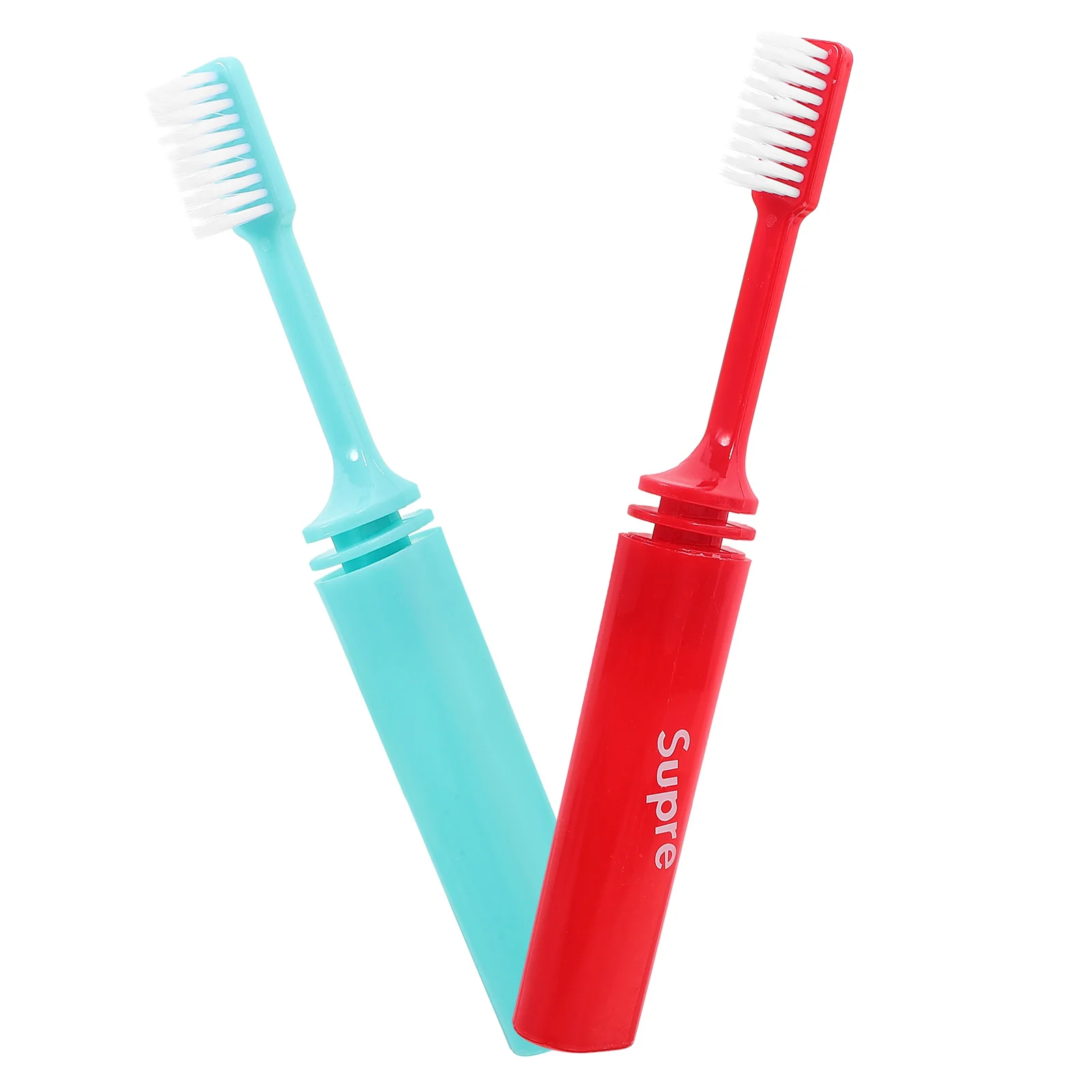 2 Pcs Foldable Toothbrush Fiber Toothbrush Hanging Hook Traveling Pocket Toothbrush for Men Women Kids Supplies (Red, Blue Style