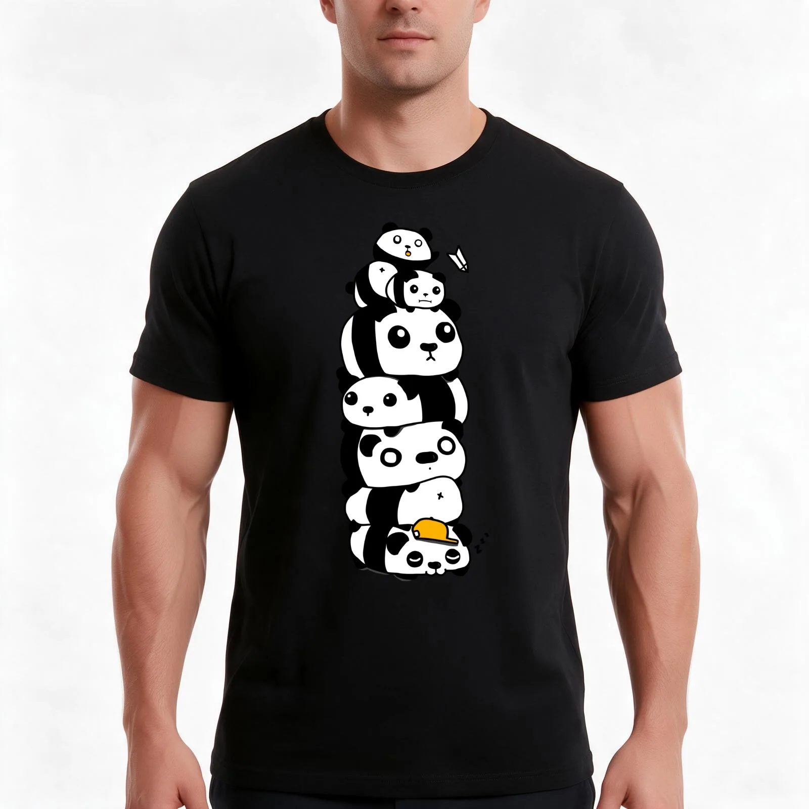 Panda Tower T-Shirt, Summer Casual Cotton Tee, Oversized Streetwear Tops, Vintage Graphic Print, Loose Fit Short Sleeve