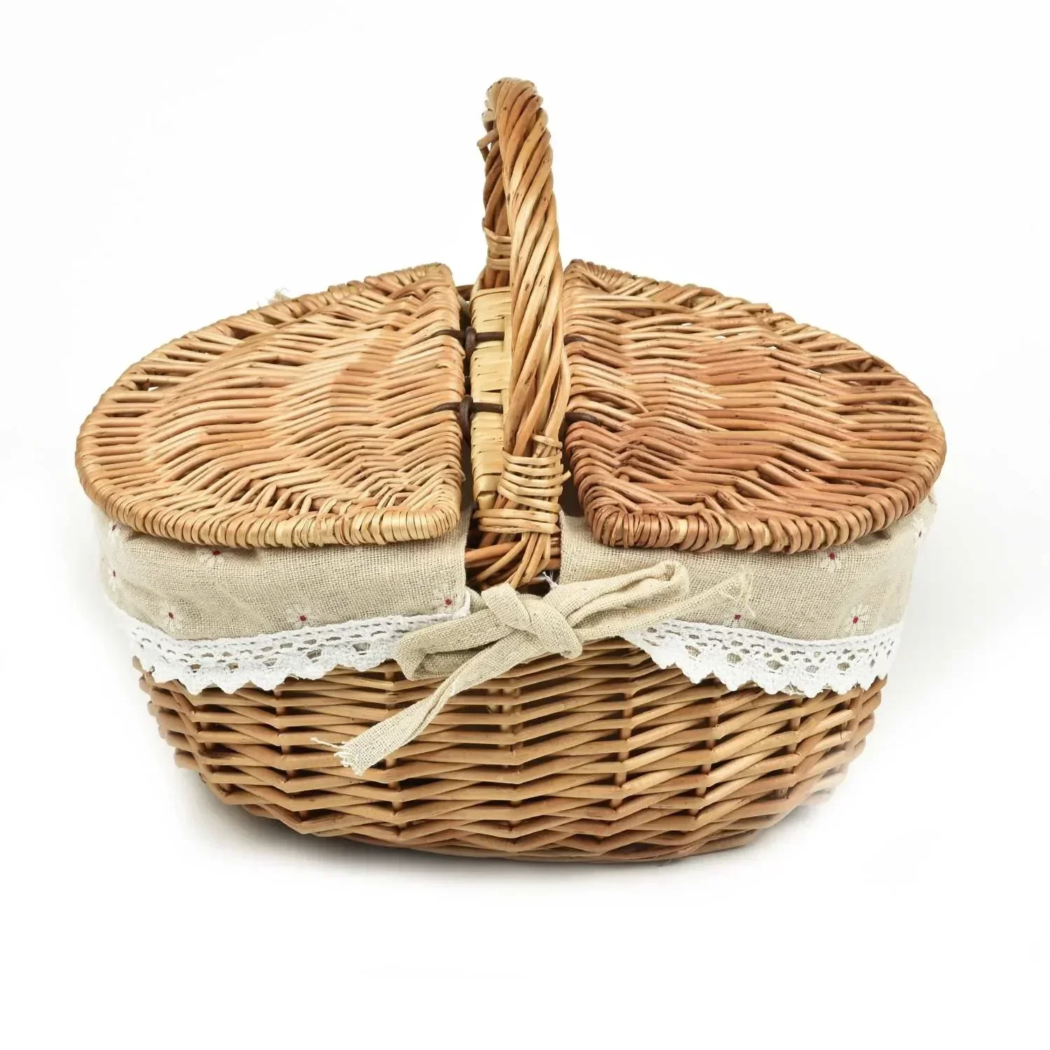 

1PCS Wicker Picnic Basket Handmade Woven Picnic Basket With Handle Lids Portable Outdoor Shopping Storage Basket