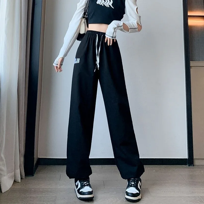 2023 Spring Autumn New Sports Sweatpants Women Casual Girdle Feet Wide Legs Loose Straight Tube Large Size Commuter Trousers