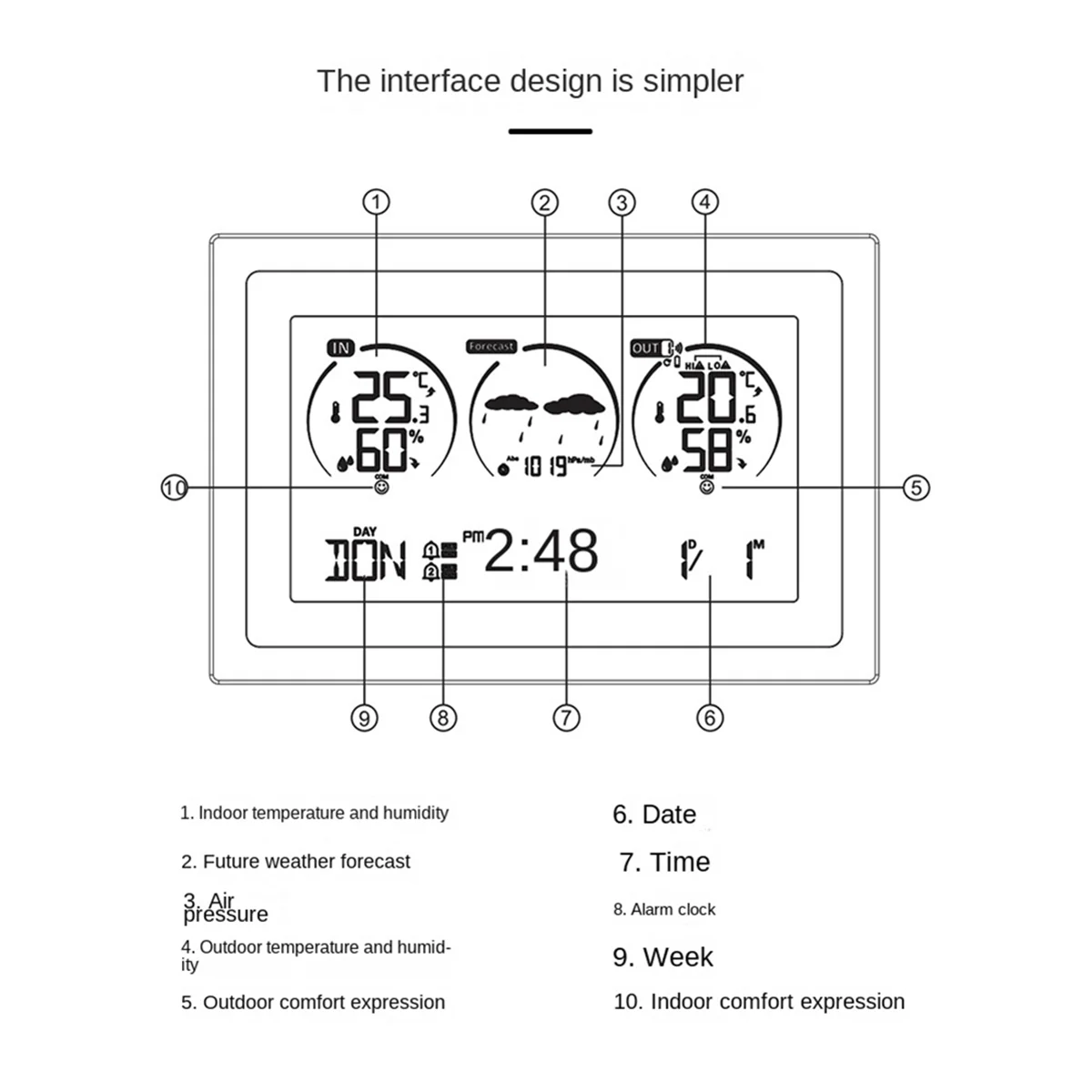 Smart Weather Station Barometer Clock Indoor Outdoor Temperature Humidity Meter Weather Forecast Multi Hygrothermograph